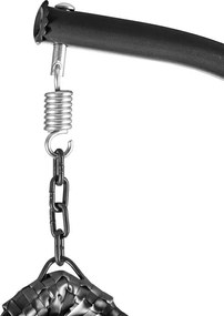 Čierne závesné kreslo KOKON so stojanom, svetlozelený vankúš so vzorom