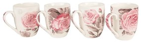 Set 4ks bielo-ružový porcelánový hrnček s ružami Rose - 8*10 cm / 0,3L