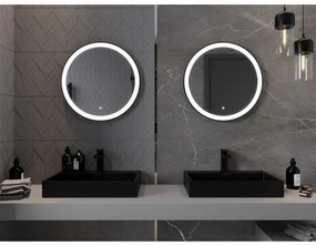 Mexen Esso, okrúhle LED podsvietené kúpeľňové zrkadlo 60 cm, 6000K, vykurovacia podložka proti zahmlievaniu, čierny rám, 9825-060-060-611-70