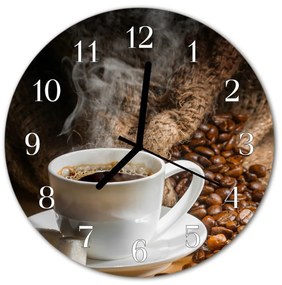 Sklenené hodiny okrúhle Káva fi 30 cm