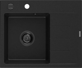 Mexen Ben, 1-komorový granitový drez 600x500x190 mm, ľavý + čierny sifón, čierna, 6522605000-77-B