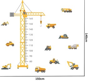 Samolepka na stenu "Detský meter - pracovné stroje" 150x140cm