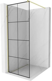 Mexen Kioto, sprchová zástena Walk-In 90 x 200 cm, 8mm číre sklo čierny vzor, zlatý matný profil, 800-090-101-55-77