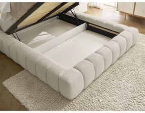 Béžová čalúnená dvojlôžková posteľ s úložným priestorom s roštom 180x200 cm Mont Blanc – Bobochic Paris