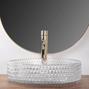 Rea Cristal, sklenené umývadlo na dosku 390x390x95 mm, číra-zlatá matná, REA-U8881