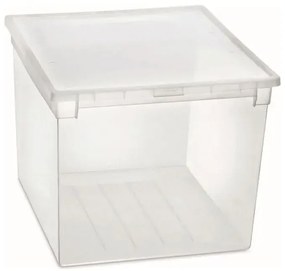 Úložný box s vekom, transparentný, na posteľnú bielizeň TERRY 52l - 38 x 52 x 31 cm