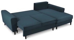 Tmavomodrá menčestrová rozkladacia/s úložným priestorom rohová pohovka (pravý roh/s leňoškou) Kyoto – Cosmopolitan Design