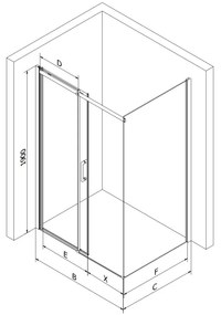 Mexen Omega, sprchovací kút s posuvnými dverami 120 (dvere) x 100 (stena) cm, 8mm sklo, chrómový profil-šedé sklo, 825-120-100-01-40