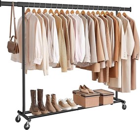 Stojan na oblečenie DOLLY na kolieskach, max. 150 kg, 45x160-200x161,5cm, čierna SongmicsHome