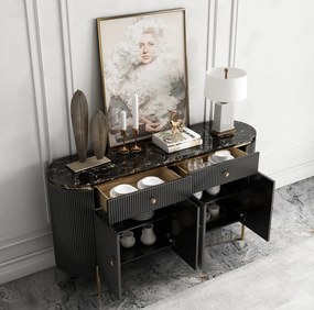 KOMODA GASTON II ZLATÉ NOHY + ČIERNA + SYNTETICKÝ MRAMOR