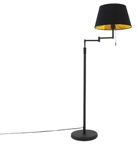Stojaca lampa čierna s čiernym tienidlom a nastaviteľným ramenom - Ladas Deluxe
