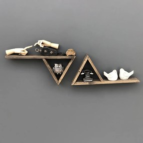 Sada 2 drevených nástenných políc Triangles