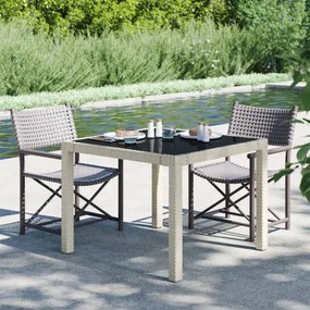 vidaXL Záhradný stôl 90x90x75 cm tvrdené sklo a polyratan béžový-
