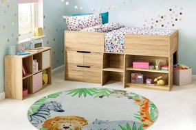 Detský koberec protišmykový BAMBINO 54090 Zvieratá, biely / zelený kruh