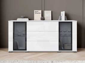 Široká komoda Hedvis SB 150 2D3S, Farby: biela / biely lesk, Osvetlenie: bez osvetlenia