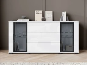 Široká komoda Hedvis SB 150 2D3S, Farby: biela / biely lesk, Osvetlenie: bez osvetlenia