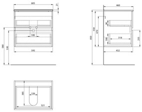 Aqualine Aqualine, PANEDA umývadlová skrinka 59,5x55x45,2cm, biela, PN260