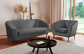 Trojmiestna pohovka Olivio, stredne šedá zamatová látka