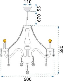 Toolight - Krištáľový závesný luster 3xE14 60W 300752, strieborná, OSW-04601