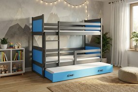 Poschodová posteľ s prístelkou RICO 3 190x90 Grafitová - Modrá