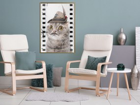 Artgeist Plagát - Cat In Hat [Poster] Veľkosť: 40x60, Verzia: Čierny rám