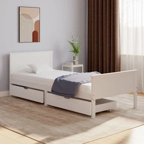 Rám postele s 2 zásuvkami biely masívna borovica 100x200 cm
