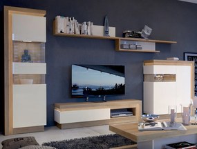 Obývacia stena Lyon, dub riviéra/biela lesk, s osvetlením