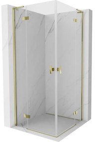Mexen Mist-H L Duo, 2-krídlový sprchový kút 70 x 70 cm, číre sklo, zlatý lesklý profil, 8A5L-070L-070P-50-00