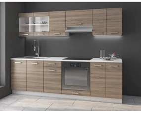 Kuchyňa Marina I, Farby: Biela / Sonoma trufel, Osvetlenie: osvetlenie LED biele, Drez: áno, Príborník: nie