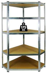 Kovový regál 0892 pozinkovaný rohový 180x90x30cm – 5 polic/175kg