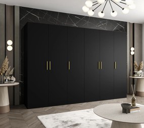 Šatníková skriňa 300 cm Borry 1 (čierna + zlatá). Akcia -20%. Vlastná spoľahlivá doprava až k Vám domov. 1125796