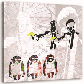 Gario Obraz na plátne Banksy gangstri s banánmi a 3 opice Rozmery: 30 x 30 cm