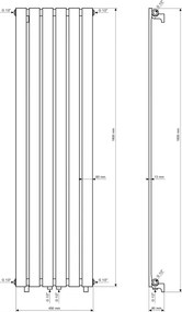 Gamma Vertical, vykurovacie teleso 450x1600 mm, 776 W, čierna matná, GMA-VERT-16045-BK