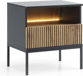 Nočný stolík Sento, čierna/dub wotan, s osvetlením