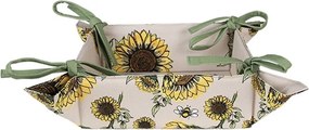 Béžový bavlnený košík na pečivo so slnečnicami Sunny Sunflowers - 35*35*8 cm