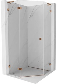 Mexen Lunar, L päťuholníkový sprchový kút naklápací doľava 90 x 90 cm, 8mm číre sklo, profil ružové zlato, 831L-090L-090P-60-00-L