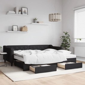 Rozkladacia denná posteľ so zásuvkami čierna 90x200 cm látka 3197482