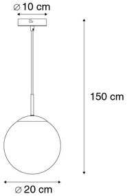 Inteligentné závesné svietidlo mosadzné s oceánovo modrým sklom 20 cm vrátane WiFi ST64 - Pallon