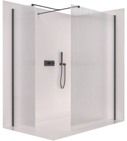 Cerano Onyx, sprchová zástena Walk-in, hranatá vzpera - čierna matná, ryhované sklo- 130x130 cm, CER-CER-8050BD3039