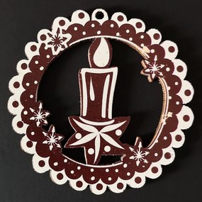 AMADEA Drevená ozdoba perníček tmavý - sviečka 6 cm