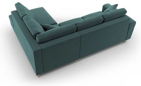 Zamatová rozkladacia/s úložným priestorom rohová pohovka v petrolejovej farbe (pravý roh/do L) Kyoto – Cosmopolitan Design