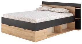 Dvojlôžková posteľ v dekore duba s úložným priestorom bez roštu v čierno-prírodnej farbe 160x200 cm Albo – Marckeric