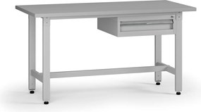 Výškovo nastaviteľný dielenský stôl G5, 1500 x 750 x 800-1000 mm, 1x kontajner, 1 zásuvka, sivá