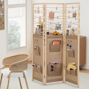 3-panelový paraván s 8 úložnými vreckami a 4 háčikmi, prírodný