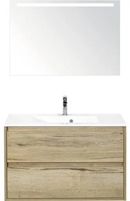 Kúpeľňová zostava Sanox Porto mramor zrkadlo 90 cm dub svetlý s LED