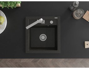 Mexen Vito, 1-komorový granitový drez 520x490x210 mm, chrómová batéria Rita, čierna-zlatá metalíza, 6503-75-670300-00