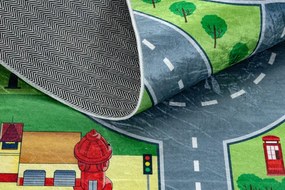 Detský koberec protišmykový BAMBINO 9028 mesto, zelený / sivý