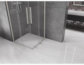 Mexen Velar Duo, sprchový kút s posuvnými dverami 90 x 90 cm, 8mm číre sklo, brúsená oceľ, 871-090-090-02-97