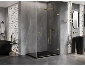 Mexen Lunar-B, pravostranný výklopný sprchový kút 75 x 70 cm, 8mm číre sklo, zlatý kartáčovaný - 832-075-070-55-00-P