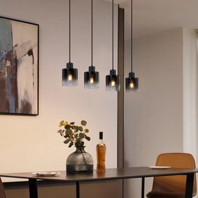 Moderné závesné svietidlo čierne s dymovým sklom 4-svetlá - Dame